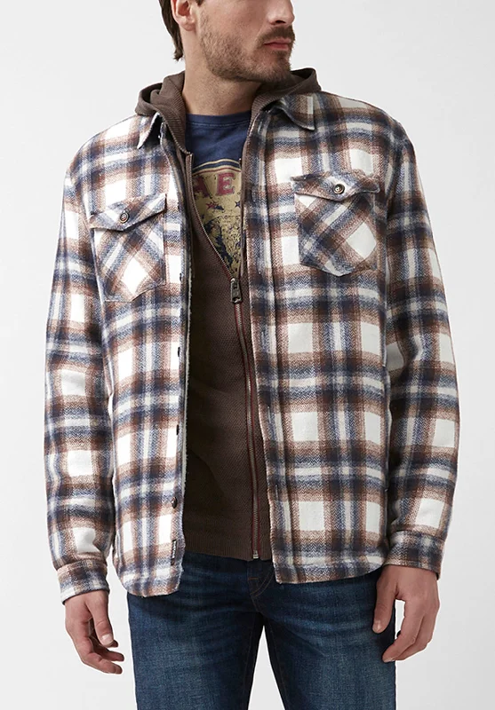 Men's adventure-ready windbreaker-Jagig Men’s Shacket in Brown & Milk Plaid - BM24157