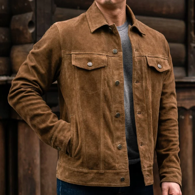 Men's high-stretch performance jacket-Suede Trucker Jacket | Dusty