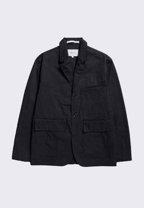 Men's modern field jacket-Nilas Fine Broken Twill Work Jacket - Black