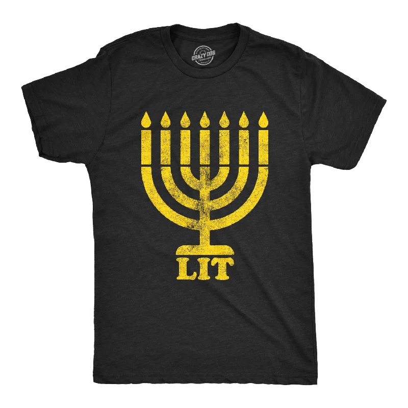 Men's nature-inspired t-shirt-Lit Menorah Men's T Shirt