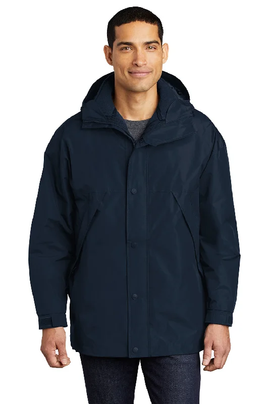 Men's adventure-ready softshell jacket-Port Authority Mens 3-in-1 Wind & Water Resistant Full Zip Hooded Jacket - Navy Blue