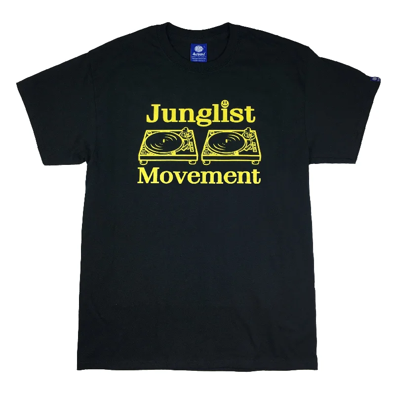 Men's avant-garde t-shirt-Junglist Movement T-Shirt Black (Yellow)