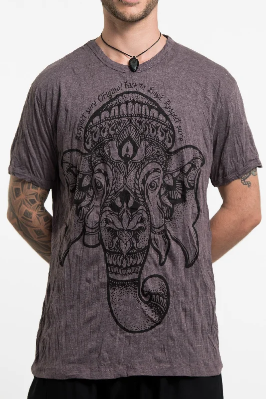 Men's hemp fabric t-shirt-Mens Lotus Ganesh T-Shirt in Brown