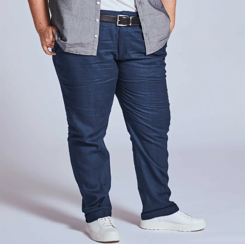 Men's fashionable lounge pants-Navy Blue Linen Pants