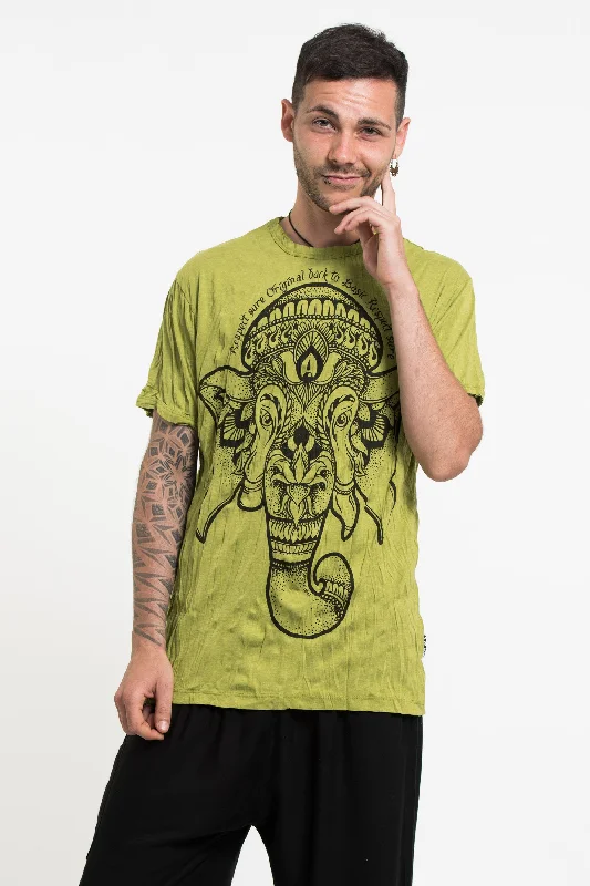 Men's fitted athletic t-shirt-Mens Lotus Ganesh T-Shirt in Lime