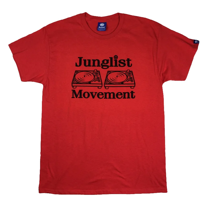 Men's contrast sleeve t-shirt-Junglist Movement T-Shirt Red (Black)