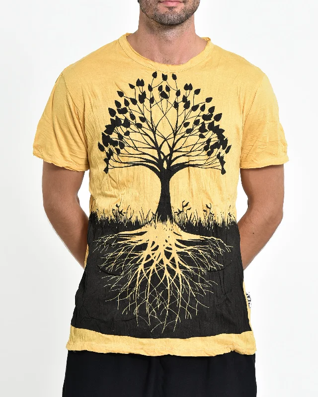 Men's artisanal t-shirt-Mens Tree of Life T-Shirt in Yellow