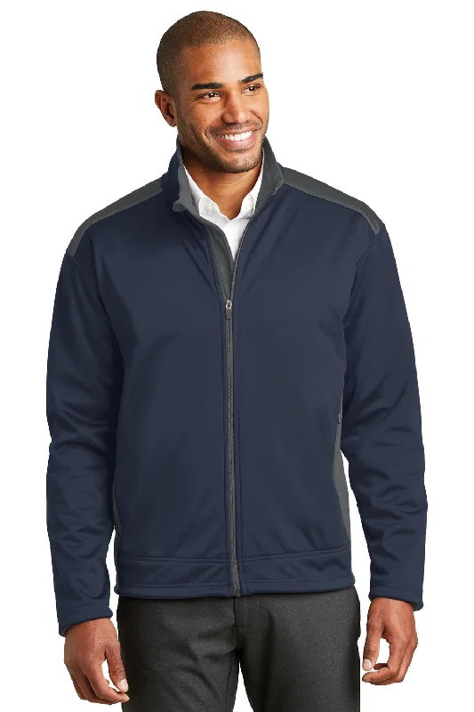 Men's versatile leather jacket-Port Authority Mens Wind & Water Resistant Full Zip Jacket - Navy Blue/Graphite Grey - Closeout