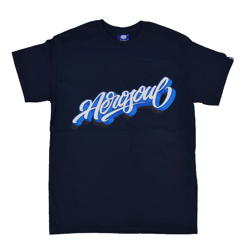 Men's inspiring graphic t-shirt-Aero-Script T-Shirt (Navy)