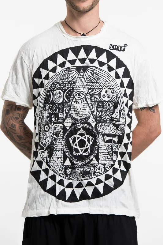 Men's contrast sleeve t-shirt-Mens Pyramid Eye T-Shirt in White