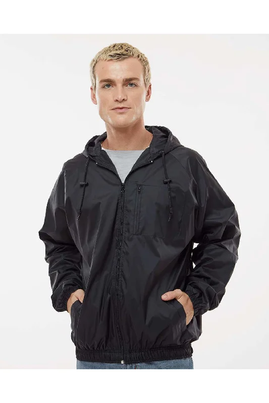 Men's sporty utility jacket-Burnside Mens Mentor Wind & Water Resistant Full Zip Hooded Coaches Jacket - Black