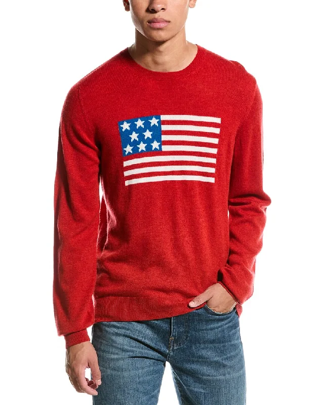 Men's anti-odor knitwear-Brodie Cashmere Wool & Cashmere-Blend American Flag Crewneck Sweater