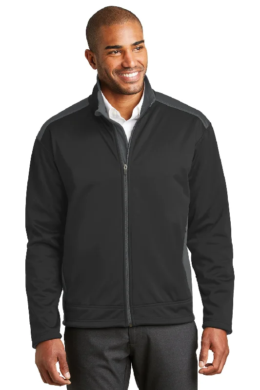 Men's wrinkle-resistant parka-Port Authority Mens Wind & Water Resistant Full Zip Jacket - Black/Graphite Grey - Closeout