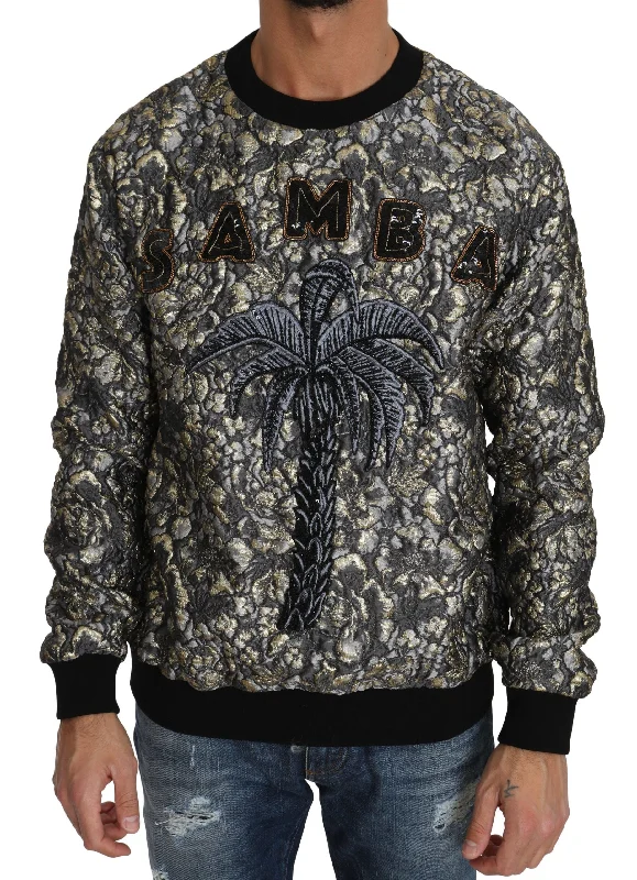 Men's loungewear sweater-Dolce & Gabbana Samba Jacquard Palm Crewneck Men's Sweater