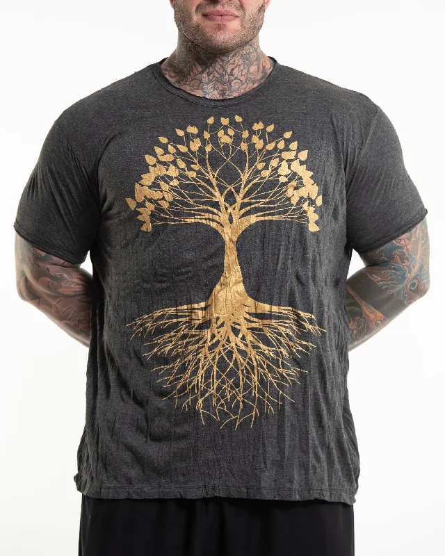 Men's go-to t-shirt-Plus Size Mens Tree of Life T-Shirt in Gold on Black