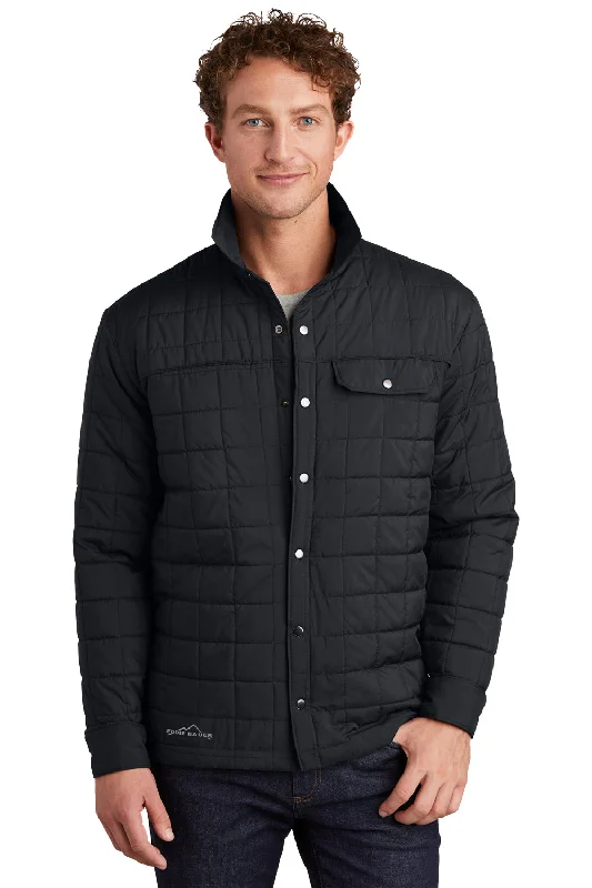 Men's weatherproof softshell jacket-Eddie Bauer Mens Water Resistant Button Down Shirt Jacket - Black