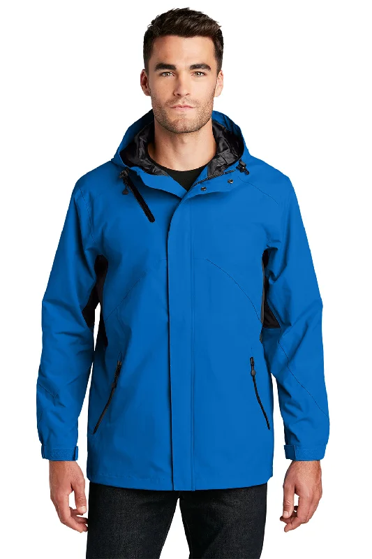 Men's gym-ready field jacket-Port Authority Mens Cascade Waterproof Full Zip Hooded Jacket - Imperial Blue/Black - Closeout