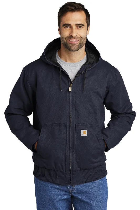 Men's modern fleece jacket-Carhartt Mens Active Washed Duck Full Zip Hooded Jacket - Navy Blue