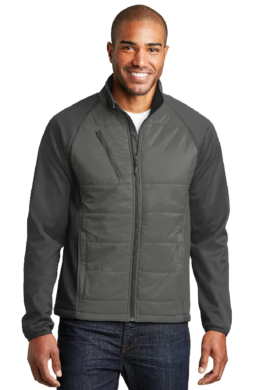 Men's high-stretch utility jacket-Port Authority Mens Hybrid Wind & Water Resistant Full Zip Jacket - Smoke Grey/Steel Grey