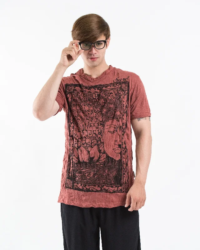 Men's avant-garde t-shirt-Mens Sanskrit Buddha T-Shirt in Brick