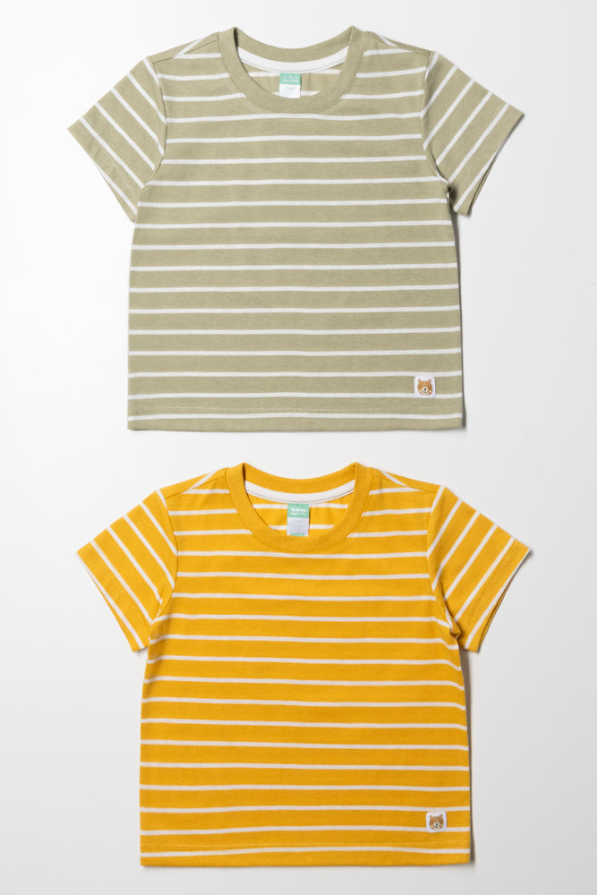 Men's brushed cotton t-shirt-2 Pack Stripe T-Shirts Green And Yellow