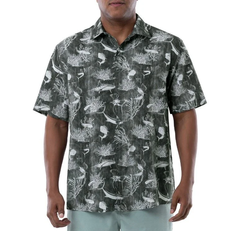 Men's pre-washed gym wear shirt-Guy Harvey Short Sleeve Men's Woven Shirts Printed