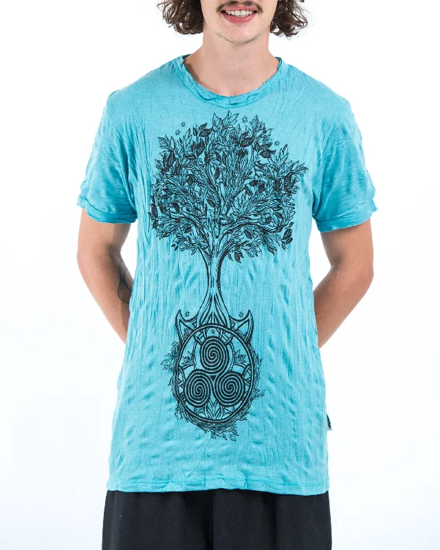 Men's beach-ready t-shirt-Mens Celtic Tree T-Shirt in Turquoise