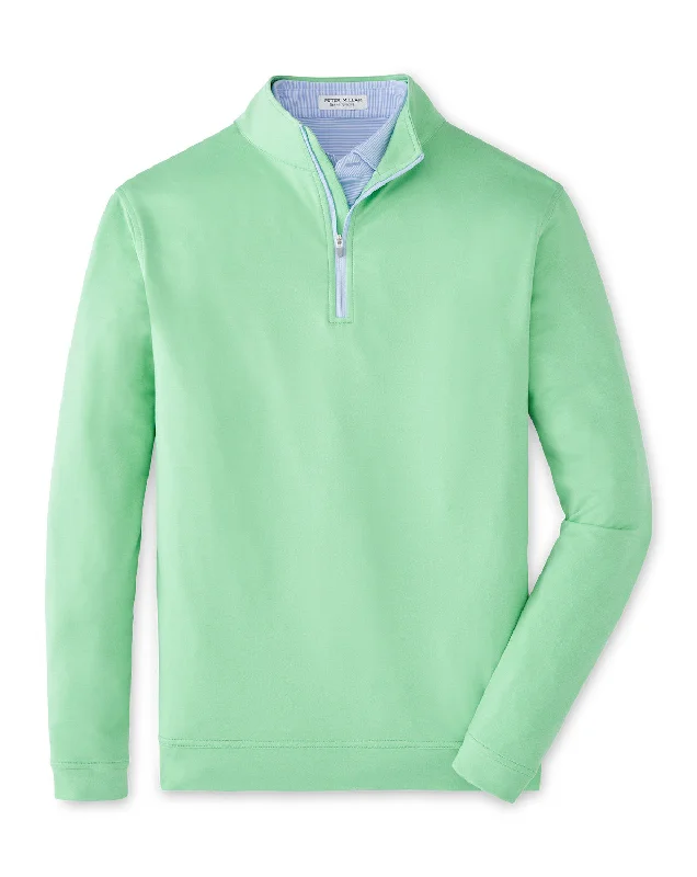 Men's waterproof sweater-Peter Millar Men's Perth Mélange Performance 1/4 Zip Pullover Sweater - Pear Tart