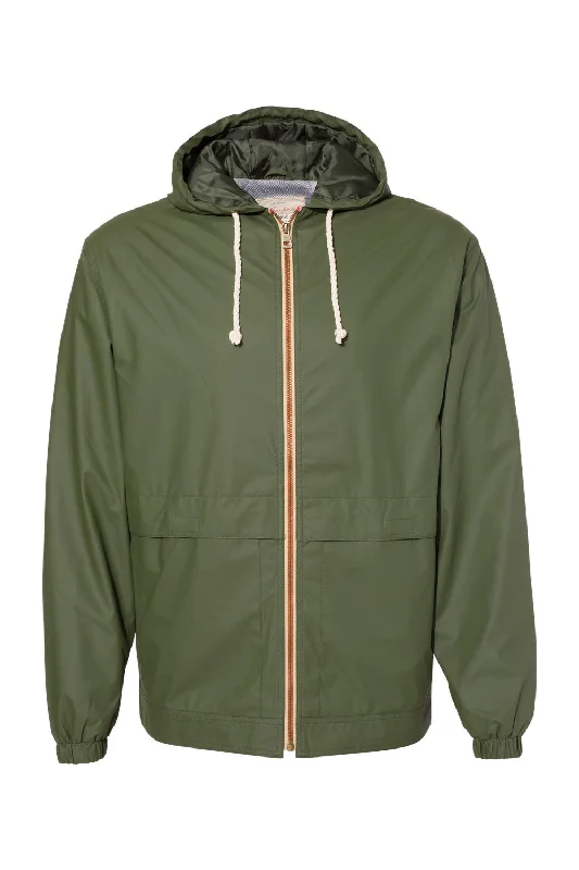 Men's high-performance raincoat-Weatherproof Mens Vintage Water Resistant Full Zip Hooded Rain Jacket - Bronze Green