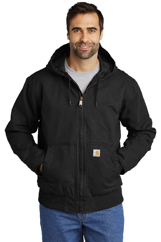 Men's performance windbreaker-Carhartt Mens Active Washed Duck Full Zip Hooded Jacket - Black