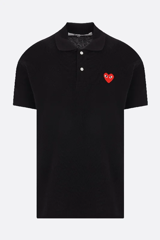 Men's weather-resistant casual polo shirt-Heart logo patch piquet polo shirt