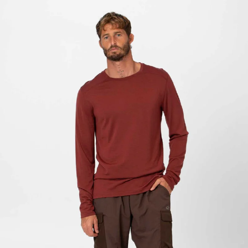 Men's bold pattern t-shirt-Mens Merino LS Base Layer Russet