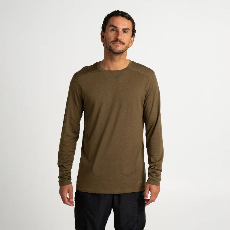 Men's eco-conscious t-shirt-Mens Merino LS Base Layer Olive