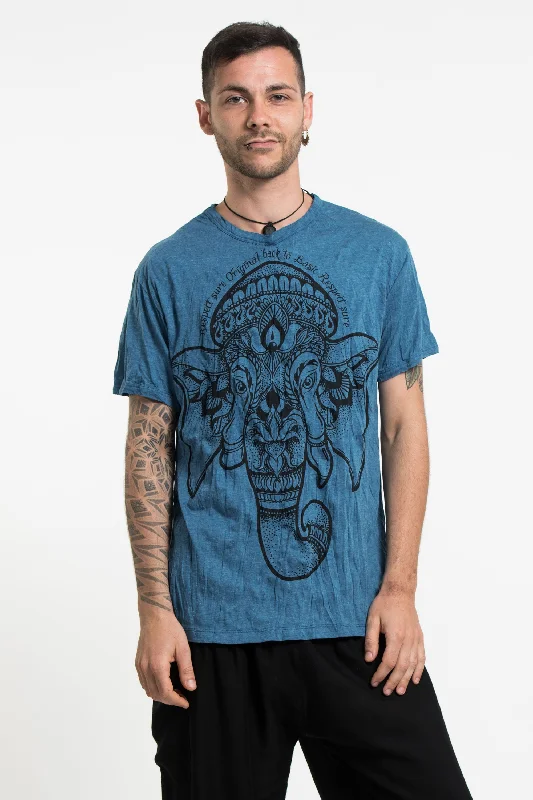 Men's embroidered t-shirt-Mens Lotus Ganesh T-Shirt in Denim Blue