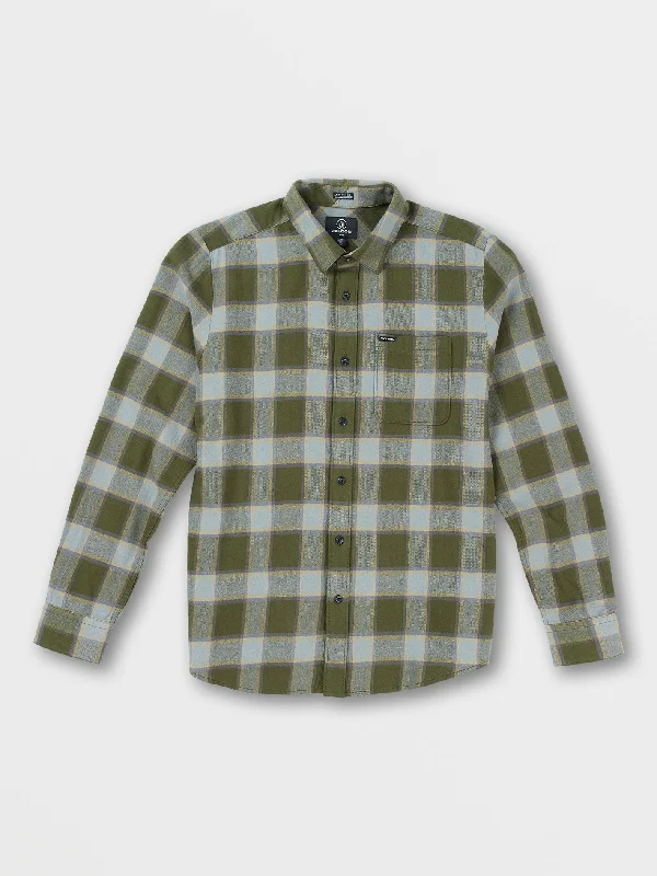 Men's sporty dress shirt-Caden Plaid Long Sleeve Flannel - Military