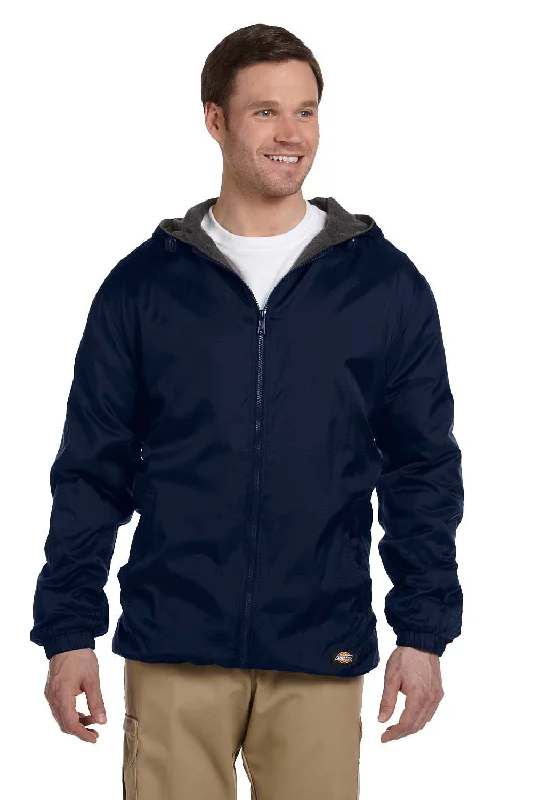 Men's versatile trench coat-Dickies Mens Water Resistant Full Zip Hooded Jacket - Dark Navy Blue