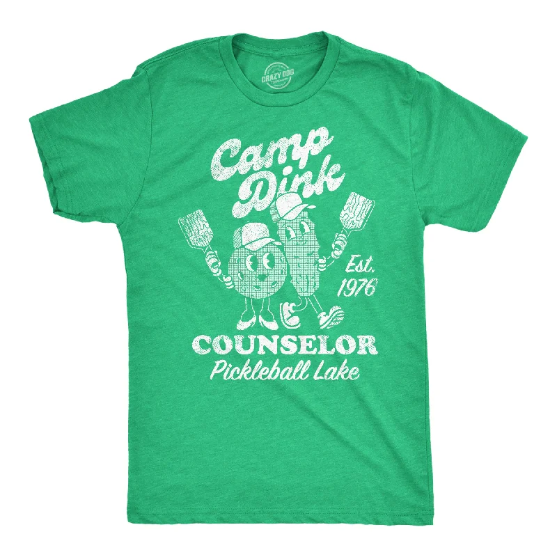 Men's inspiring graphic t-shirt-Camp Dink Counselor Pickleball Lake Men's T Shirt