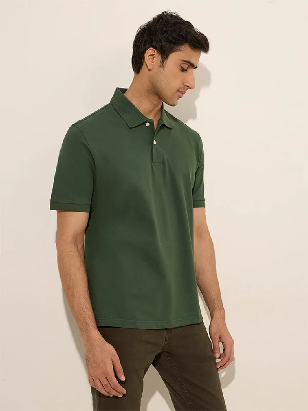 Men's pre-shrunk athletic polo shirt-WES Casuals Dark Green Relaxed-Fit Cotton-Blend Polo T-Shirt