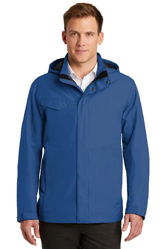 Men's quick-dry puffer jacket-Port Authority Mens Collective Waterproof Full Zip Hooded Jacket - Night Sky Blue - Closeout