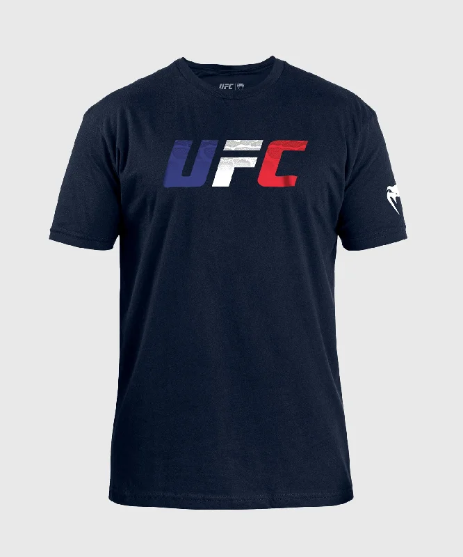 Men's jogger fit t-shirt-Men's UFC Unrivaled by Venum Navy Blue French Flag T-Shirt