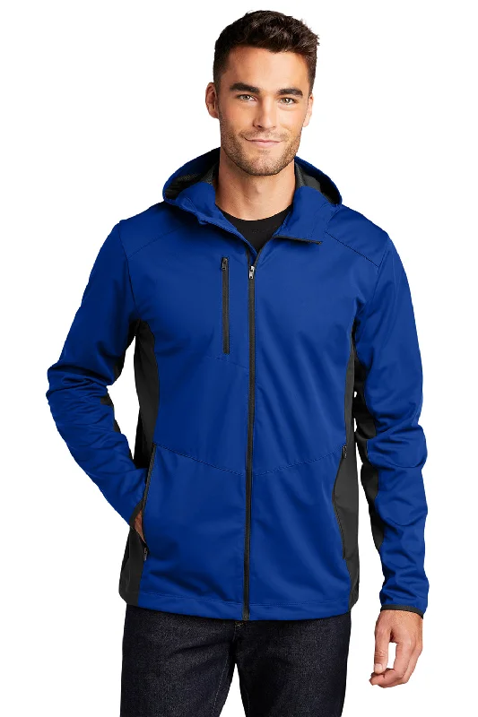 Men's modern leather coat-Port Authority Mens Active Wind & Water Resistant Full Zip Hooded Jacket - True Royal Blue/Deep Black