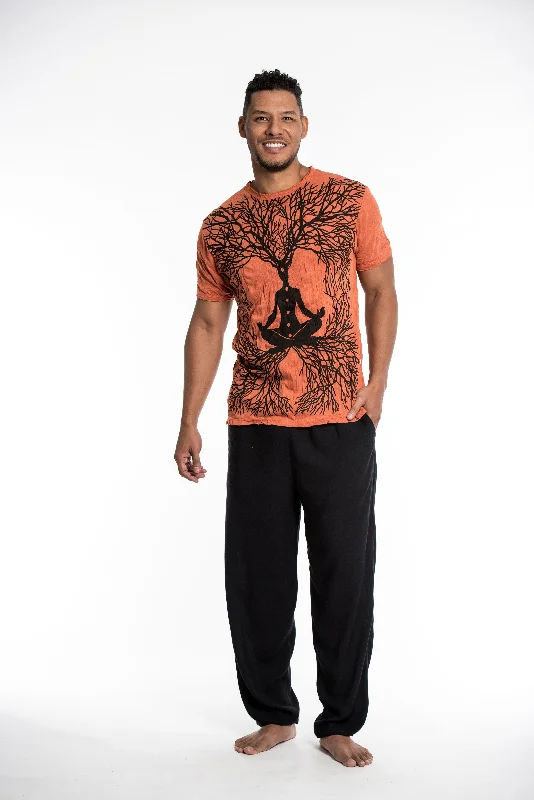 Men's artisanal t-shirt-Mens Om Meditation Tree T-Shirt in Orange