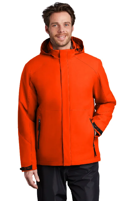 Men's tech-inspired utility jacket-Port Authority Mens Tech Windproof & Waterproof Full Zip Hooded Jacket - Fire Orange - Closeout