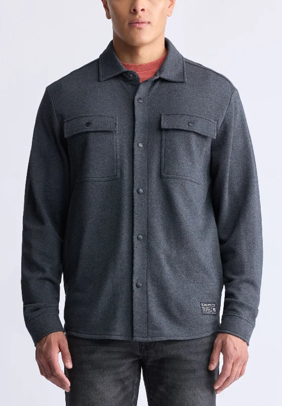 Men's modern field jacket-Fabion Men's Lightweight Button-Up Shacket, Grey - BPM14114