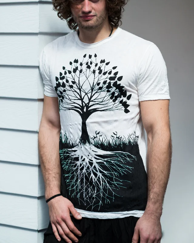 Men's bold pattern t-shirt-Mens Tree of Life T-Shirt in White