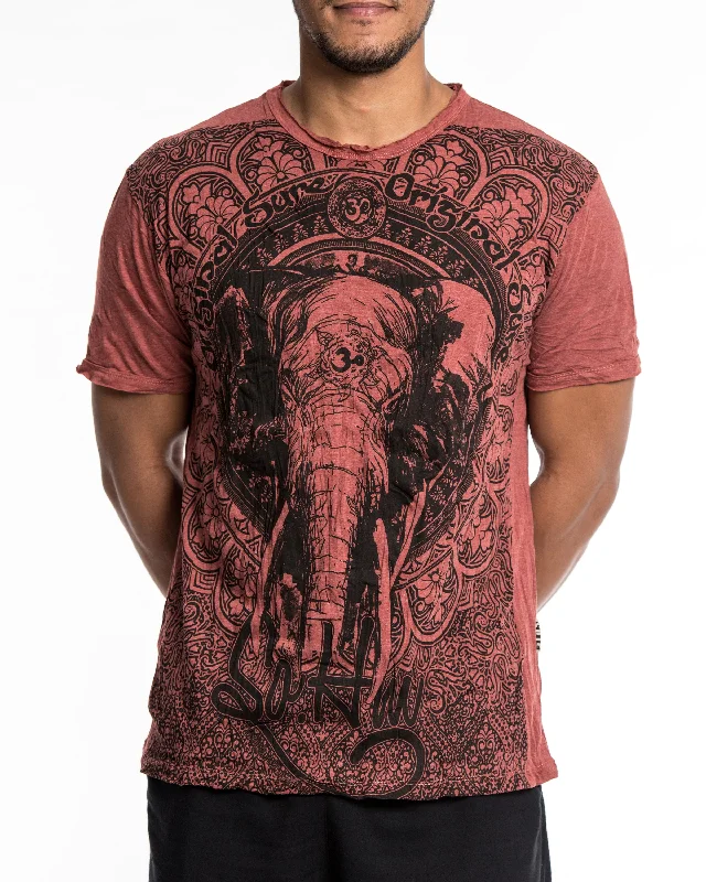 Men's embroidered t-shirt-Mens Wild Elephant T-Shirt in Brick