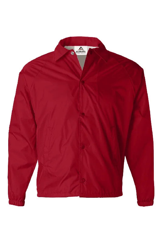 Men's breathable utility jacket-Augusta Sportswear Mens Water Resistant Snap Down Coaches Jacket - Red