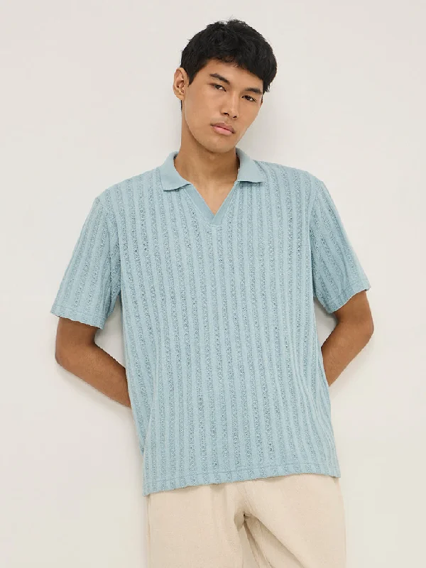 Men's comfortable performance polo shirt-ETA Blue Knit-Textured Relaxed-Fit Polo T-Shirt