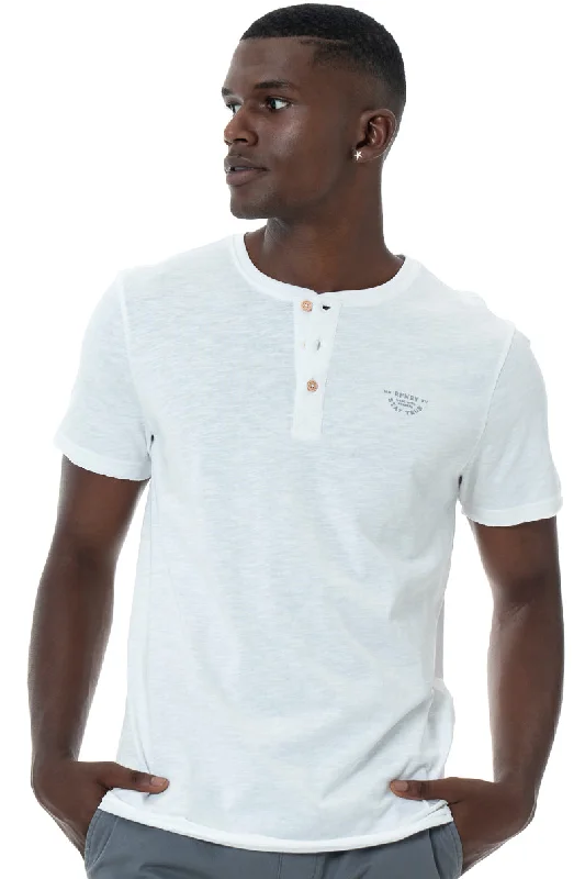 Men's brushed cotton t-shirt-Henley T-Shirt _ 146764 _ White