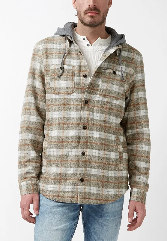 Men's comfortable casual jacket-Sacket Men’s Hoodie Shacket in Grey Fern Plaid - BM24151